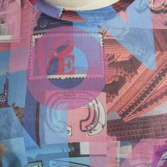 Primark Cropped Mesh Pink & Blue Hollywood Top Shirt - Picture 2 of 7